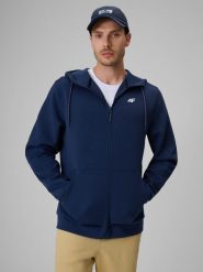 4F Bluza dresowa regular z kapturem męska - granatowa L. Niebieskie bluzy męskie 4f, l, bez wzorów, z bawełny, z kapturem. Za 199.99 zł.