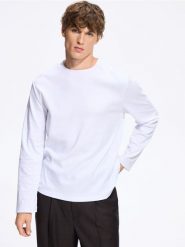 Bawełniany longsleeve - biały. Białe bluzki z długim rękawem męskie Reserved, l, bez wzorów, z bawełny, bez kołnierzyka. Za 119.99 zł.