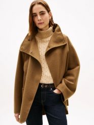 Tommy Hilfiger Krótki wełniany płaszcz Kobiety Wełna brązowy, S/M. Brązowe płaszcze damskie Tommy Hilfiger, m, bez wzorów, z wełny, krótkie, bez kaptura. Za 849.95 zł.