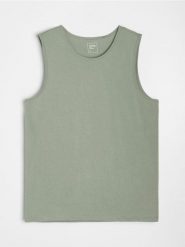 Bawełniany tank top basic - zielony. Zielone t-shirty męskie Sinsay, l, bez wzorów, z bawełny, bez kołnierzyka. W wyprzedaży za 9.99 zł.