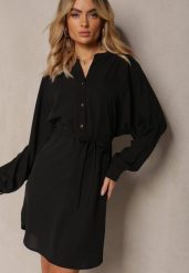 Czarna Koszulowa Sukienka z Paseczkiem w Talii i Rozkloszowanym Dołem Dalmiena. Czarne sukienki dla dziewczynek Renee, bez wzorów, eleganckie, bez ramiączek, długie. Za 89.99 zł.