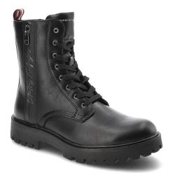 Czarne Botki Tommy Hilfiger Modne Buty Damskie. Czarne kozaki damskie Tommy Hilfiger, z materiału, bez obcasa. Za 439.00 zł.