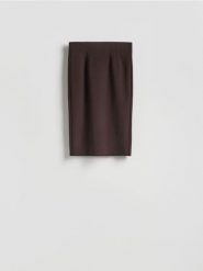 Spódnica midi z przeszyciem - ciemnobrązowy. Brązowe spódnice damskie Reserved, l, bez wzorów, z dzianiny, midi, dopasowane. Za 69.99 zł.