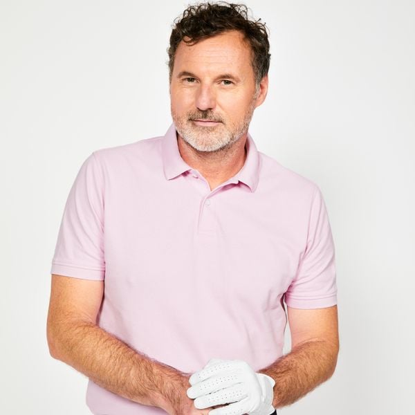 Koszulka polo do golfa z krótkim rękawem męska Inesis MW500. Czerwone buty sportowe męskie INESIS, z bawełny, bez zapięcia, na golfa. W wyprzedaży za 44.99 zł.