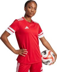 Adidas Koszulka damska adidas Squadra 25 Jersey czerwona JI9985 XS. Czerwone t-shirty damskie Adidas, xs, bez wzorów, z jersey, bez kołnierzyka. Za 90.39 zł.