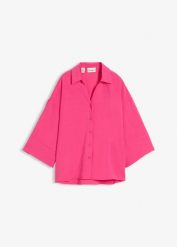 Bluzka oversize z mieszanki wiskozy. Białe bluzki damskie bonprix, bez wzorów, z wiskozy, bez kołnierzyka, bez ramiączek. Za 124.99 zł.