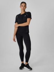 4F Legginsy do biegania szybkoschnące damskie - czarne XS. Czarne legginsy damskie 4f, l, bez wzorów, z materiału, z podwyższonym stanem, do biegania. Za 169.99 zł.