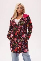 Bluza z kapturem Bloom - florystyczny print z akcentem ważek PLUS SIZE XXL OVERSIZE. Różowe bluzy damskie Moda Size Plus Iwanek, na jesień, plus size, bez wzorów, z bawełny, z kapturem. Za 329.90 zł.