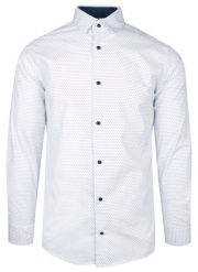 Koszula Biało-Granatowa z Długim Rękawem, Prosty Krój, Wizytowa, Bawełniana -VICTORIO. Niebieskie koszule męskie Victorio, bez wzorów, z bawełny, eleganckie, bez kołnierzyka, bez ramiączek. Za 149.00 zł.