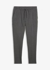 Eleganckie spodnie z dodatkiem stretchu, z wygodnym pasem, slim fit. Szare eleganckie spodnie męskie bonprix, m, bez wzorów, z dżerseju. Za 129.99 zł.