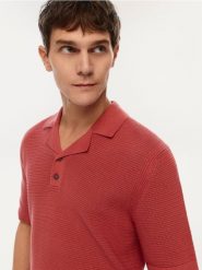 Strukturalny sweter polo - różowy. Czerwone swetry przez głowę męskie Reserved, l, bez wzorów, z bawełny, bez kołnierzyka. Za 119.99 zł.