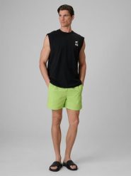 Spodenki plażowe boardshorty z filtrem UPF50+ męskie 4F 4FRSS26UBDSM258. Zielone krótkie spodenki sportowe męskie 4f, l, bez wzorów, z materiału, do pływania. Za 103.99 zł.