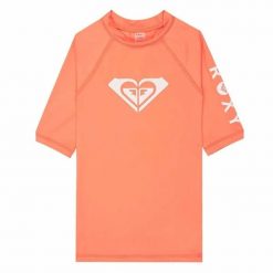 Dziewczęca koszulka z filtrem UV WHOLE HEARTED z krótkim rękawem. Brązowe t-shirty i topy dla dziewczynek Roxy, bez wzorów, z materiału, bez ramiączek. Za 122.93 zł.