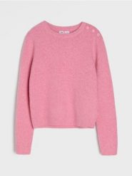 Sweter z domieszką wełny - różowy. Czerwone swetry damskie Sinsay, l, bez wzorów, z wełny, bez kołnierzyka, bez ramiączek, bez kaptura. Za 39.99 zł.