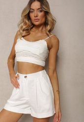 Białe Szorty Typu Bermudy z Bawełną i Lnem High Waist Fiefia. Białe szorty damskie Renee, l, bez wzorów, z bawełny, eleganckie, z podwyższonym stanem. Za 79.99 zł.