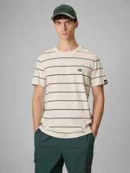 4F T-shirt regular z nadrukiem męski - beżowy XXL. Brązowe t-shirty męskie 4f, m, bez wzorów, z dzianiny, klasyczne, bez kołnierzyka. Za 89.99 zł.