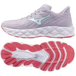Buty do biegania Mizuno Wave Sky 8 J1GD240273 fioletowe. Fioletowe obuwie sportowe damskie bez wzorów, z gumy, do biegania, mizuno wave. Za 816.23 zł.