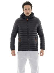 Kurtka puchowa z nylon z kaptur na co dzień. Czarne kurtki męskie LEONE 1947 APPAREL, xl, bez wzorów, z nylonu, na fitness i siłownię. Za 589.40 zł.
