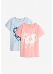 T-shirt z czystej bawełny organicznej (zestaw 2 szt.). Niebieskie t-shirty i topy dla dziewczynek bonprix, bez wzorów, z bawełny, bez ramiączek. Za 37.98 zł.