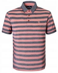 Bawełniana, Męska Koszulka Polo - Pako Jeans - Łososiowe Pasy. Szare koszulki polo męskie Pako Jeans, l, bez wzorów, z bawełny, casualowe, bez ramiączek. Za 129.00 zł.