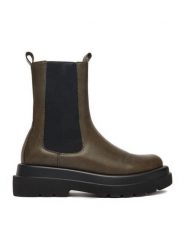 DeeZee Sztyblety 7223-1-OLIVE Zielony. Zielone botki damskie DeeZee, z materiału, bez obcasa, na płaskiej podeszwie, bez zapięcia. Za 219.99 zł.