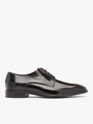 Ciemnobrązowe półbuty wizytowe z lakierowanej skóry. Brązowe eleganckie półbuty Ryłko, z lakierowanej skóry, eleganckie, bez zapięcia. Za 499.99 zł.