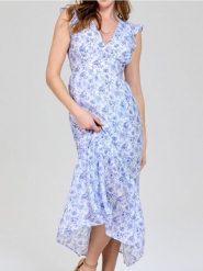 Sukienka midi w kwiaty z wiskozą - wielobarwny. Sukienki damskie Sinsay, l, bez wzorów, z materiału, bez kołnierzyka, bez ramiączek, midi. W wyprzedaży za 33.99 zł.