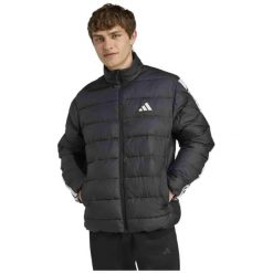Kurtka męska adidas Essentials 3-Stripes. Czarne kurtki męskie Adidas, na zimę, m, bez wzorów, z materiału, sportowe, bez kaptura. Za 398.99 zł.