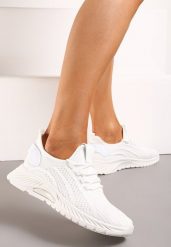 Białe Sznurowane Buty Sportowe na Grubszej Podeszwie Unamarie. Białe obuwie sportowe damskie Born2be, bez wzorów, z jeansu. Za 49.99 zł.