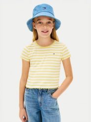 Tommy Hilfiger T-Shirt KG0KG08590 Żółty jasny Slim Fit. Żółte t-shirty i topy dla dziewczynek Tommy Hilfiger, bez wzorów, z bawełny, bez ramiączek. Za 109.99 zł.