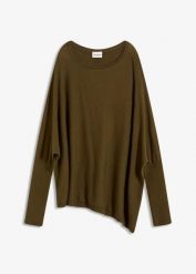 Sweter z cienkiej dzianiny z delikatnej mieszanki wiskozy. Zielone swetry damskie bonprix, bez wzorów, z dzianiny, bez kołnierzyka, bez ramiączek, bez kaptura. Za 94.99 zł.