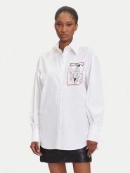 KARL LAGERFELD Koszula A3W11040 Biały Relaxed Fit. Białe bluzki damskie KARL LAGERFELD, bez wzorów, z bawełny, bez kołnierzyka, bez ramiączek. Za 809.99 zł.