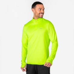 Bluza do biegania męska Kalenji Run 100 Warm Visibilite. Żółte bluzy sportowe męskie KIPRUN, l, bez wzorów, z bawełny, bez kaptura, do biegania. Za 59.99 zł.