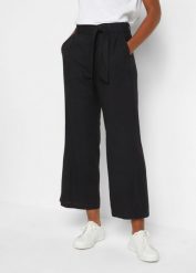 Spodnie culotte z przewiewnego materiału z domieszką lnu. Czarne spodnie materiałowe damskie bonprix, bez wzorów. Za 149.99 zł.