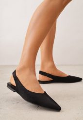 Czarne Balerinki Typu Slingback Diarin. Czarne baleriny damskie Renee, na lato, bez wzorów, z materiału, bez obcasa, na płaskiej podeszwie. Za 99.99 zł.