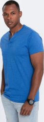 Ombre Męski t-shirt z okrągłym rozpinanym dekoltem henley niebieski V2 OM-TSCT-0155 L. Niebieskie t-shirty męskie Ombre, l, bez wzorów, bez kołnierzyka. Za 79.99 zł.