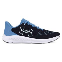 Buty do biegania damskie Under Armour Charged Pursuit 3 Big Logo. Czarne obuwie sportowe damskie Under Armour, bez wzorów, do biegania. Za 219.99 zł.