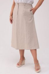 Lniana spódnica Lena w naturalnym kolorze PLUS SIZE OVERSIZE XXL. Spódnice damskie Moda Size Plus Iwanek, l, bez wzorów, ze lnu, eleganckie, plus size, midi, dopasowane. Za 349.90 zł.