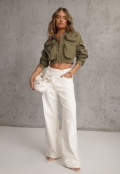 Białe Bawełniane Jeansy Wide Leg z Asymetrycznym Guzikiem Thesiphi. Białe jeansy damskie Renee. Za 139.99 zł.