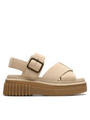 Clarks Sandały Evamar Wish 26181202 Beżowy. Brązowe sandały damskie Clarks, bez wzorów, ze skóry, bez obcasa, na koturnie, bez zapięcia. Za 539.99 zł.