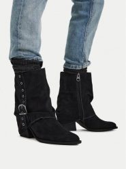 G-STAR Kowbojki CEO-59132-01R Czarny. Czarne botki damskie G-Star, ze skóry, retro, bez obcasa, na słupku, bez zapięcia. Za 399.99 zł.