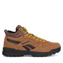 Trzewiki Reebok. Brązowe botki damskie Reebok, bez obcasa, na płaskiej podeszwie, bez zapięcia. Za 259.99 zł.
