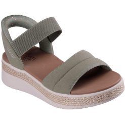 Sandały damskie Skechers Bobs Sun Ray. Zielone sandały damskie Skechers, bez wzorów, z materiału, bez obcasa, bez zapięcia. Za 490.00 zł.