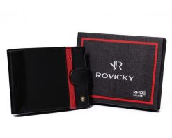 Portfel skórzany Rovicky N992L-RVTP Black+Red czarny. Czarne portfele męskie ROVICKY, bez wzorów, ze skóry. Za 76.00 zł.