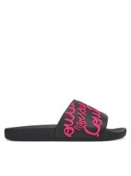 Versace Jeans Couture Klapki 79VA3SQ1 Czarny. Czarne klapki damskie Versace Jeans Couture, bez wzorów, z jeansu, bez obcasa. Za 249.99 zł.