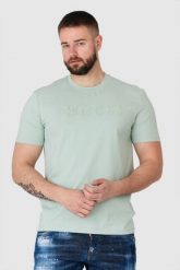 GUESS Pistacjowy t-shirt męski z wytłaczanym logo, Rozmiar XL. Zielone t-shirty męskie Guess, m, z aplikacjami, bez kołnierzyka. W wyprzedaży za 109.99 zł.
