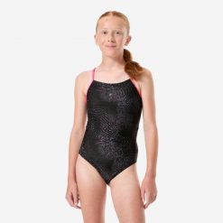 Strój jednoczęściowy pływacki dla dzieci Decathlon Lexa Trai. Czerwone stroje kąpielowe dla dziewczynek Decathlon, bez wzorów, z materiału. Za 89.99 zł.