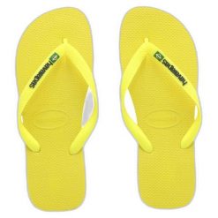 Japonki Havaianas Brasil Logo Neon. Żółte klapki damskie Havaianas, bez wzorów, z gumy, eleganckie, bez obcasa. Za 69.99 zł.