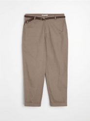 Bawełniane spodnie chino - beżowy. Brązowe spodnie materiałowe damskie Sinsay, l, bez wzorów, z bawełny. Za 59.99 zł.