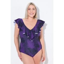 Damski Kostium kąpielowy wzór skóra węża miękkie miseczki falbana z recyklingu. Fioletowe kostiumy jednoczęściowe damskie Ulla Popken, plus size, bez wzorów, z elastanu, sportowe, plus size. W wyprzedaży za 191.99 zł.
